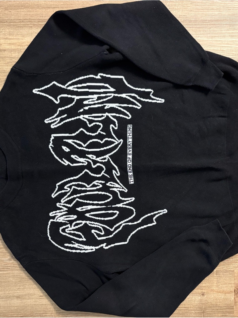 Black Crewneck Sweater with White Graphic Script